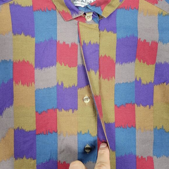 Vintage DIANE VON FURSTENBERG Multicolor Artsy Geometric Button Up Top SIZE 12 - Picture 4 of 11
